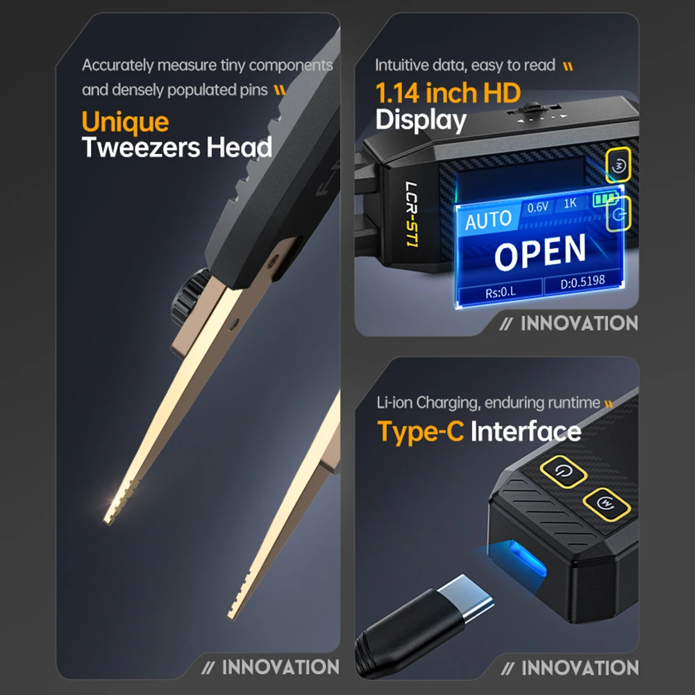 LCR-ST1 Digital Tweezers Precise Electronic Component Analyzer LCR SMD ESR Tester Resistance Capacitance Diode Measurement Tools