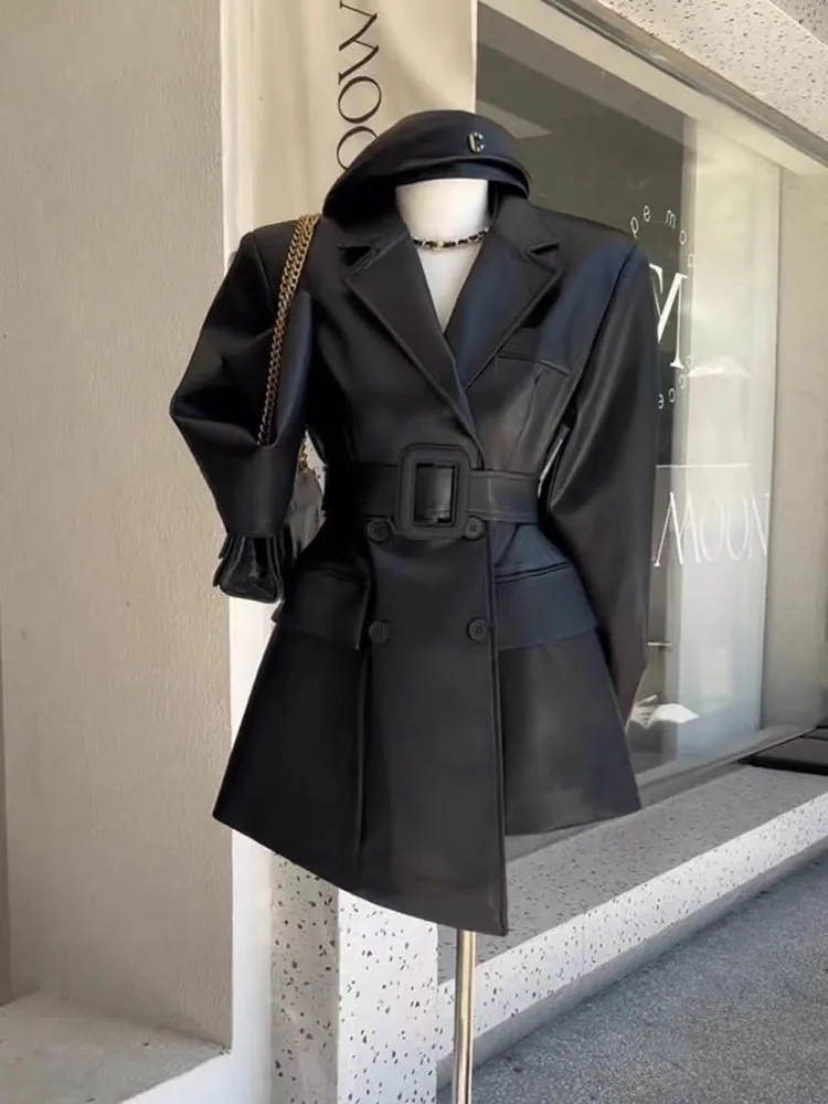 Brown Fashion Temperament Retro Stylish Leather Jacket Women Long Sleeve Autumn Fashion Slim Fit Female Blazer Coat