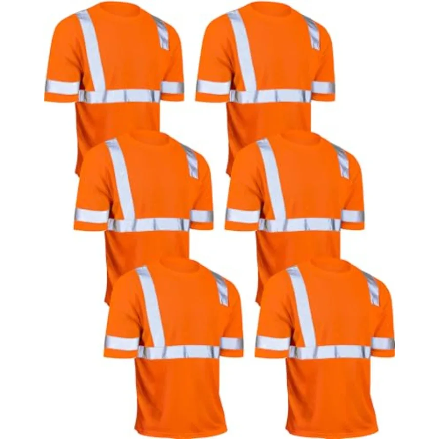 

JaGely 6 Pcs Safety Reflective Shirts Short Sleeve Bulk Hi Vis T-shirt High Visibility Construction Work Shirts with Pocket
