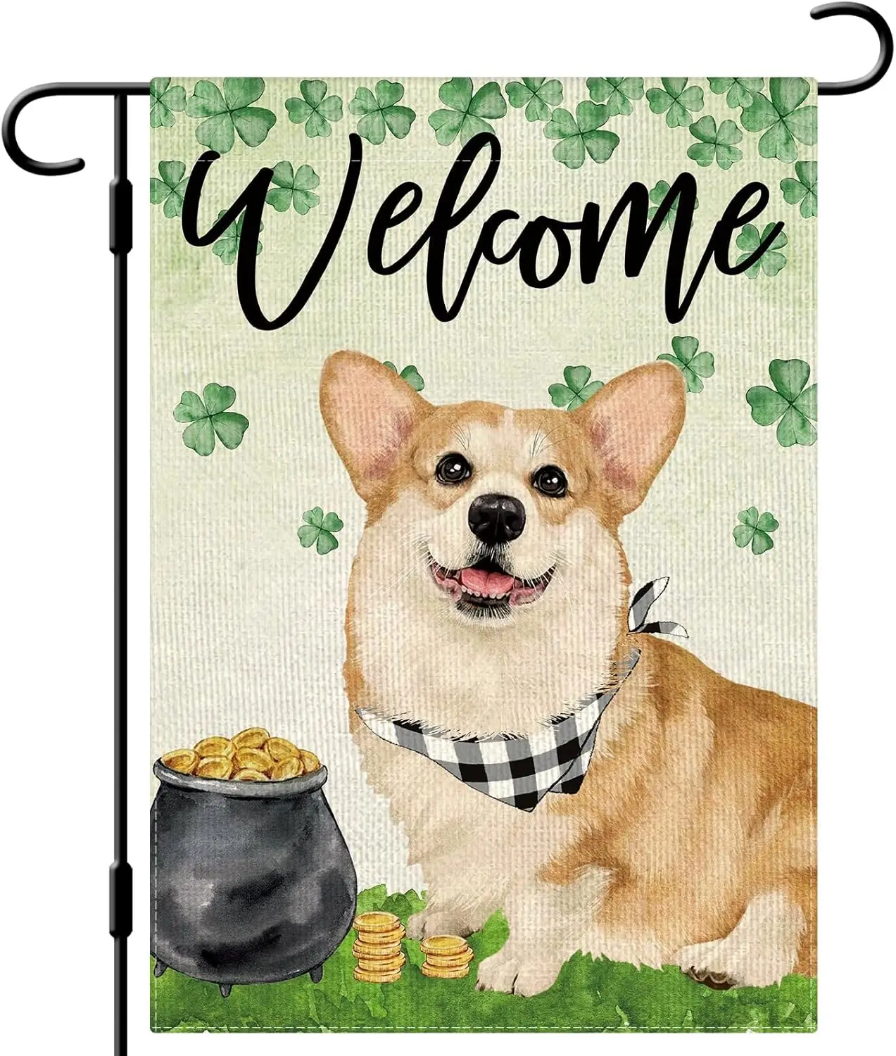 DLZDN Welcome St Patricks Day Corgi Garden Flag Shamrocks Clovers Dog Garden Flag 12×18 Inch Double Sided Vertical Burlap Fa EEZ