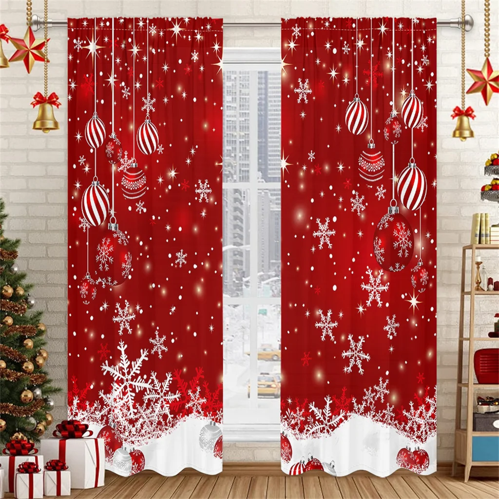 

Christmas Red Curtains Snowflake Ornaments Print Living Room Bedroom Panels Holiday Decor 2 Panels Xmas Window Drapes