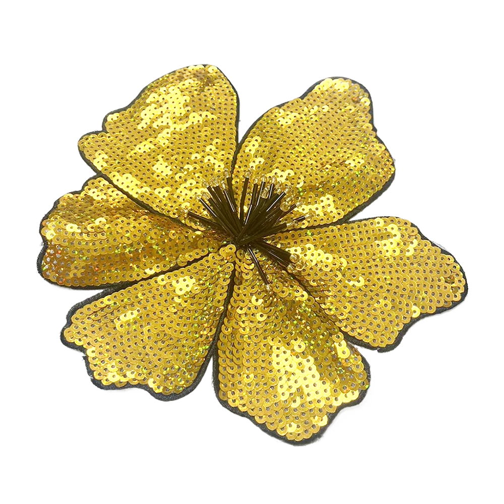 1 pezzo 20x20cm, fiore di paillettes cucito su toppa, Applique fai da te, decorazione di vestiti, blu, rosa, arancione, rosso, argento, oro, senza