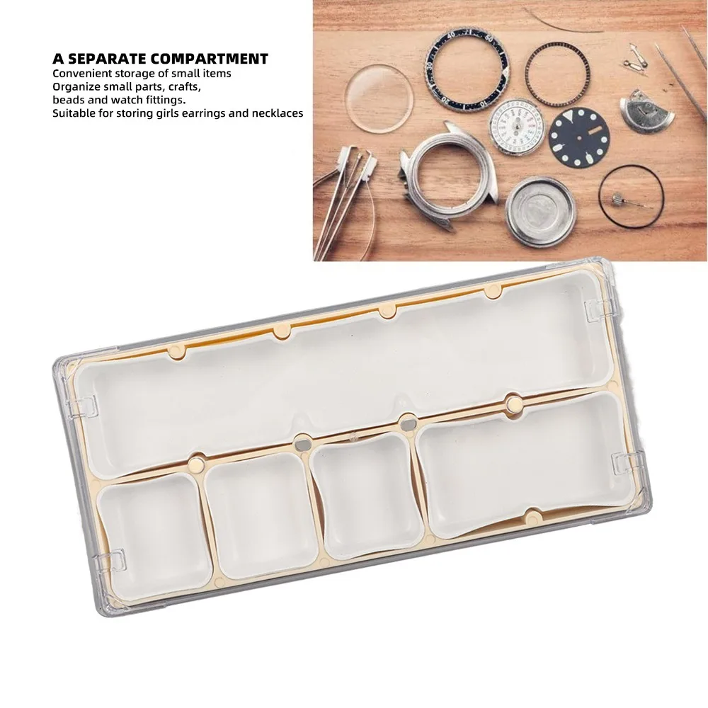 

Portable Watch Parts Storage Box Stackable 5 Grids Watch Screws Storage Container Beige Dustproof Cover Watch Parts Tray