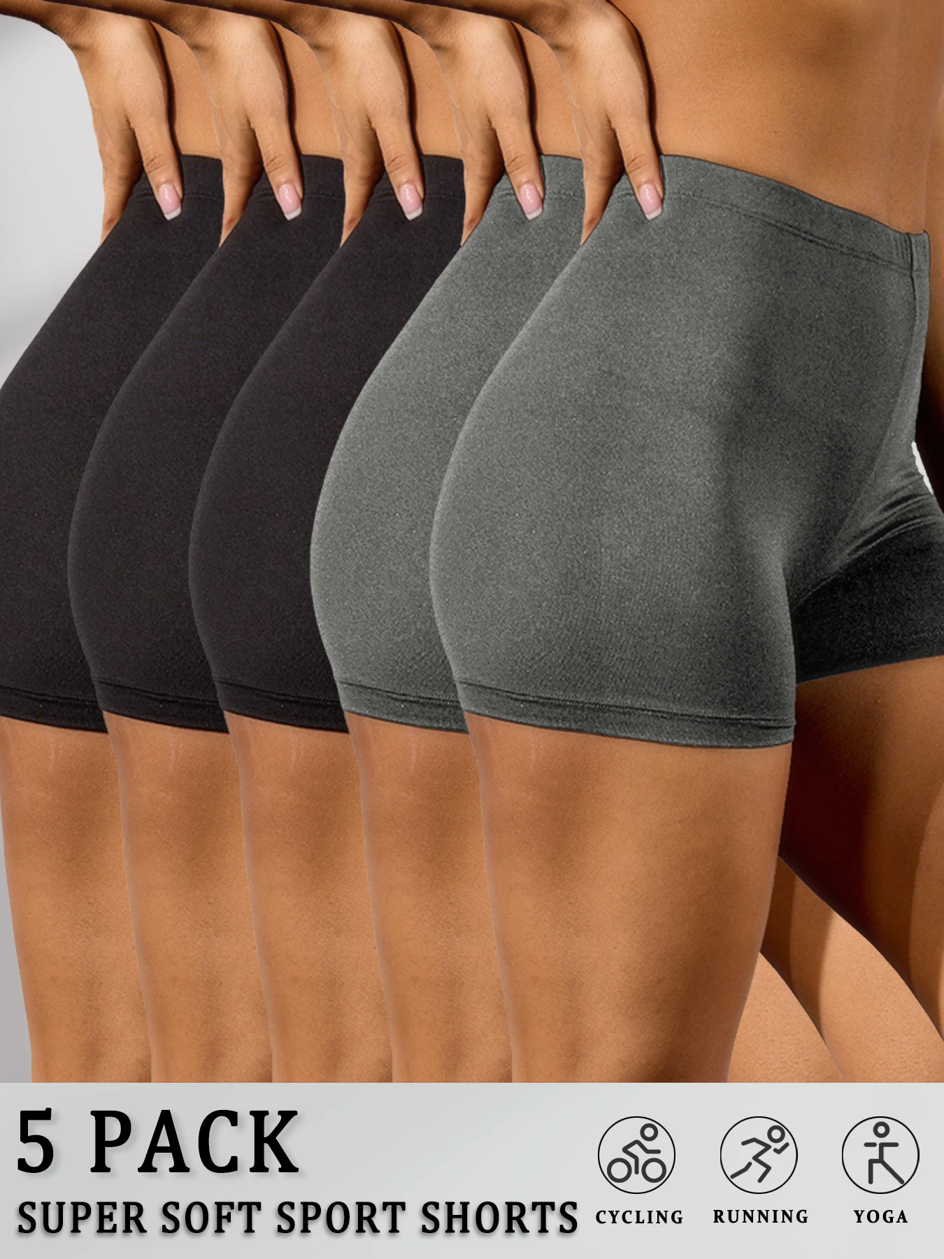 

5 pack Women's Cycling Workout Biker Shorts, Super Soft High Elastic Squat Proof Yoga Running Gym Fitness Sports Shorts