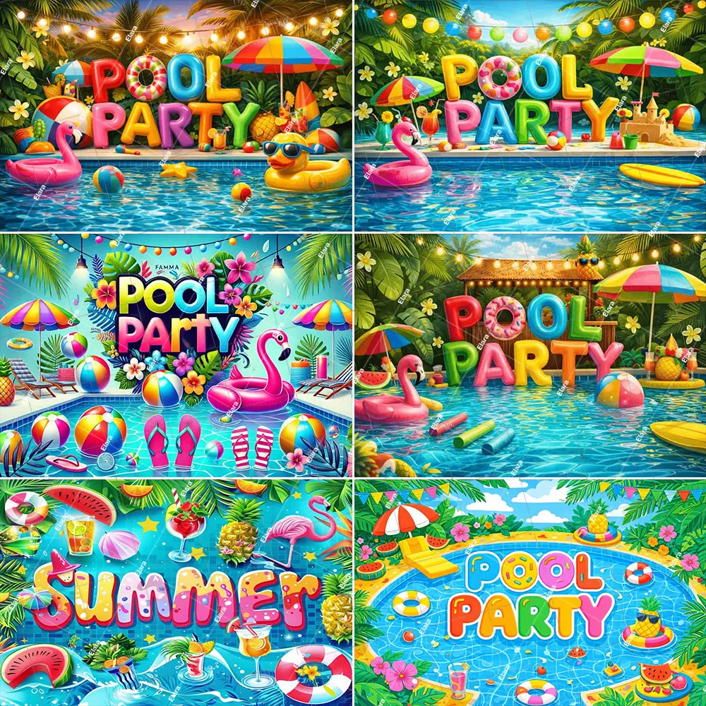 

Pool Party Photography Backdrop Summer Hawaii Beach Fluorescent Outdoor Picnic Holiday Carnival Birthday Party Decor Backdrop
