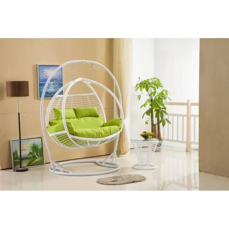 Double Wicker Rattan Hammock Swing Chair With Metal Stand Indoor Outdoor For Balcony Terrace Patio Garden Living Room Backyard