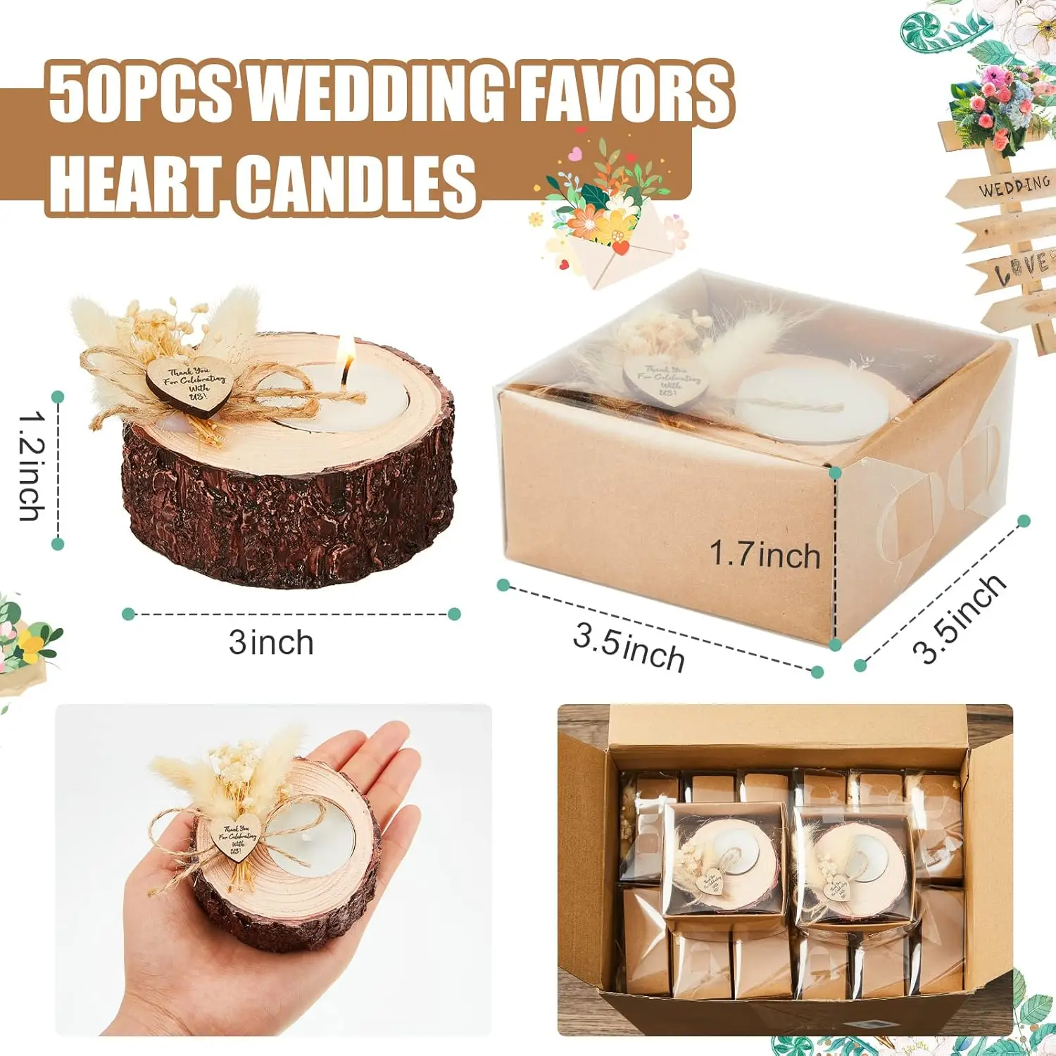 50 Pcs Wedding Favor Candle Holders Bridal Shower Favors Candles Rustic Wedding Favors Wedding Souvenirs for Guest Gifts Wedding