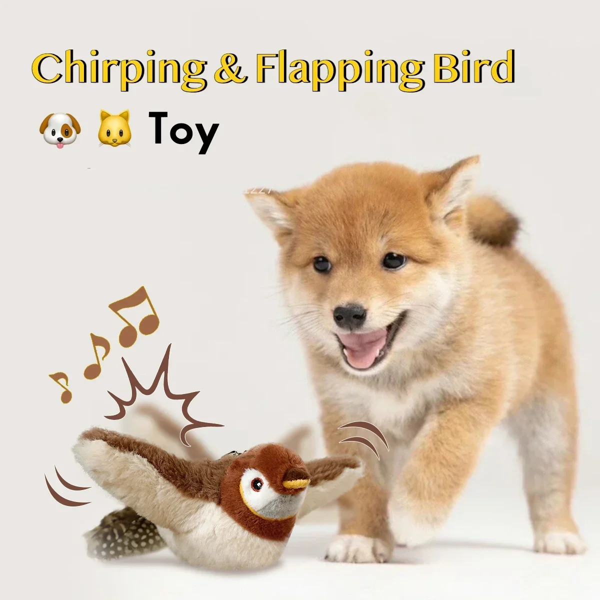 Smart Interactive Cat Toys USB Rechargeable Chirping Flapping Bird with Catnip Indoor Cats Touch Activated Squeak Pet Plush Toy