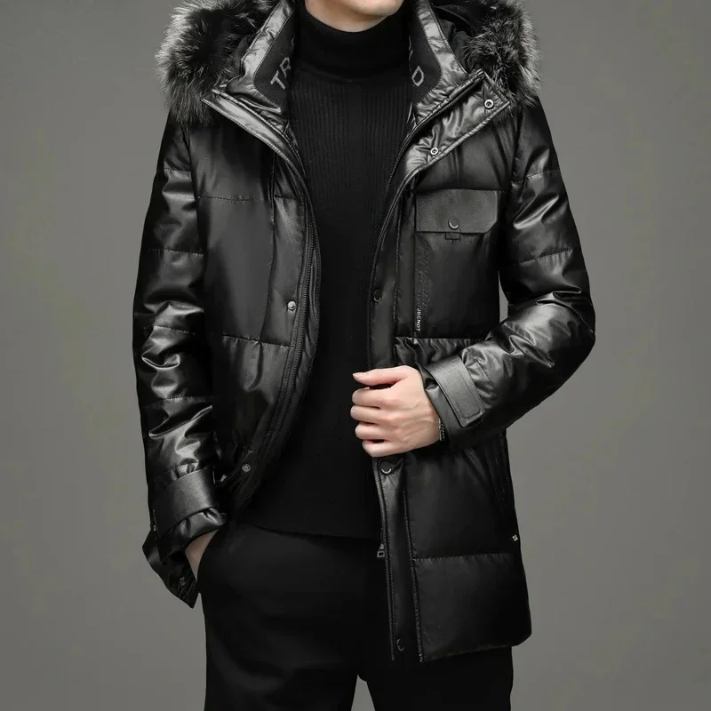 Genuine Leather Jacket Men Hooded Winter Warm White Duck Down Coat Clothing Casual Black Jackets for Chaquetas