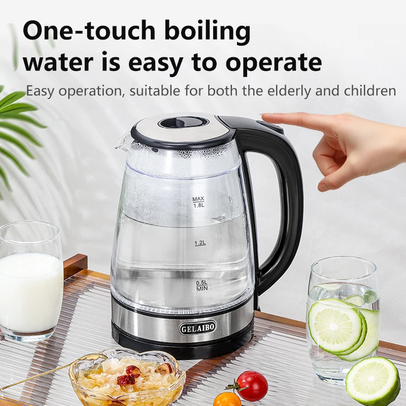 GELAIBO Electric Kettle with LED Indicator Fast Heating Glass Double-Thick Anti-Scalding Large Capacity for Quick Boiling Water