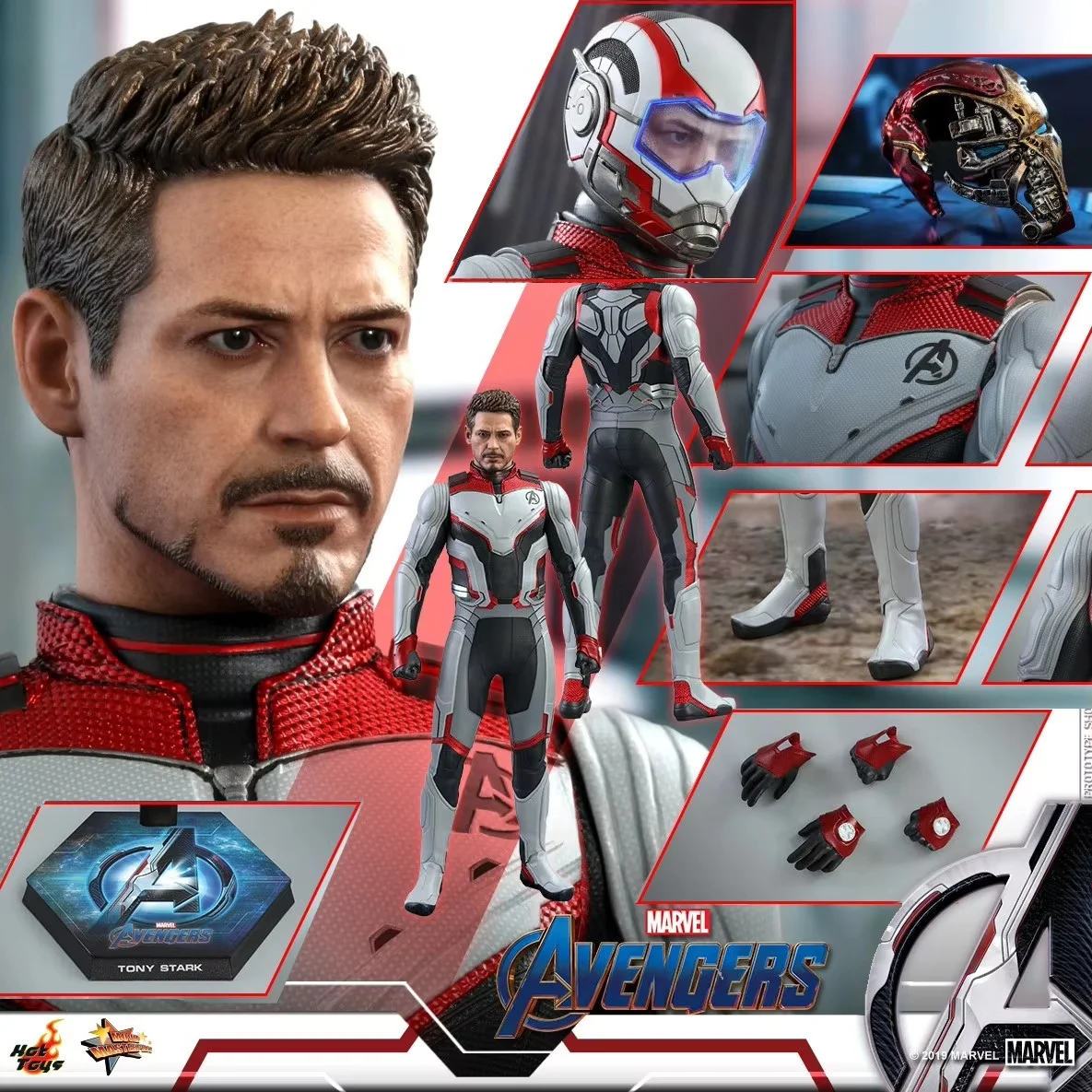 

HotToys 1/6 Scale Marvel Avengers Endgame Tony Stark Articulated Action Figure with Team Suit And Quantum Realm Helmet