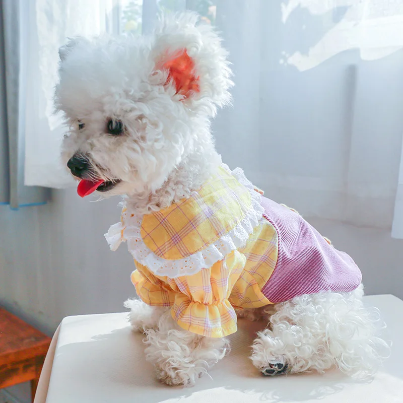 1PC Pet Clothing Cat Spring/Summer Thin Yellow Purple Spliced Pet Collar Princess Dress Suitable for Small and Medium sized Dogs