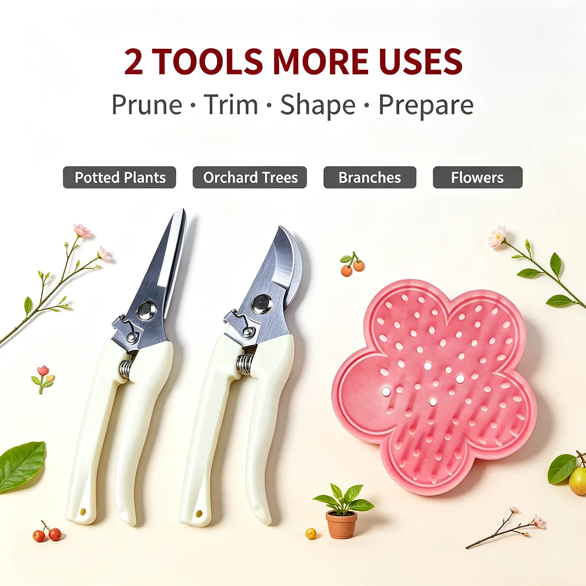 1/2/3pcs,TUPI Straight Head Pruning Shears Stainless Steel Non Slip Handle Garden Scissors for Bonsai Household Use