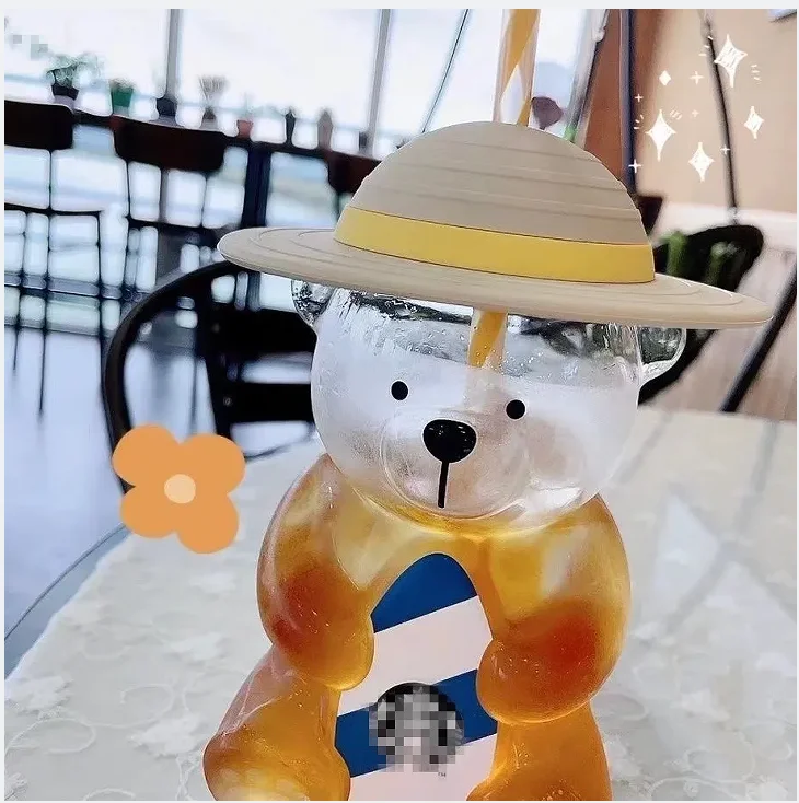 كوب كرتون من القش الزجاجي ، برتقالي المحيط ، مقاوم للحرارة ، قبعة القش ، جديد ، صيفي #3