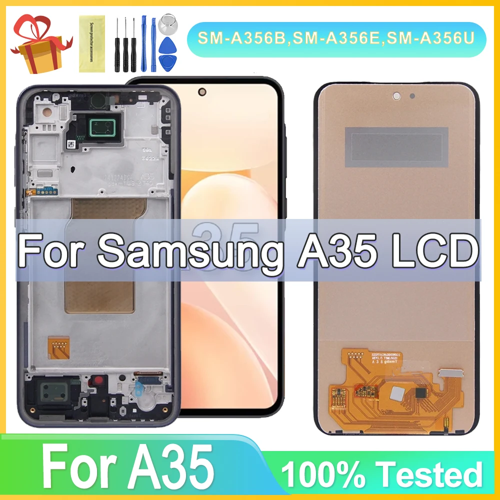 AMOLED For Samsung A35 LCD A356B A356E A356U Display With Frame Touch Screen Digitizer For Samsung A35 5G A356 LCD