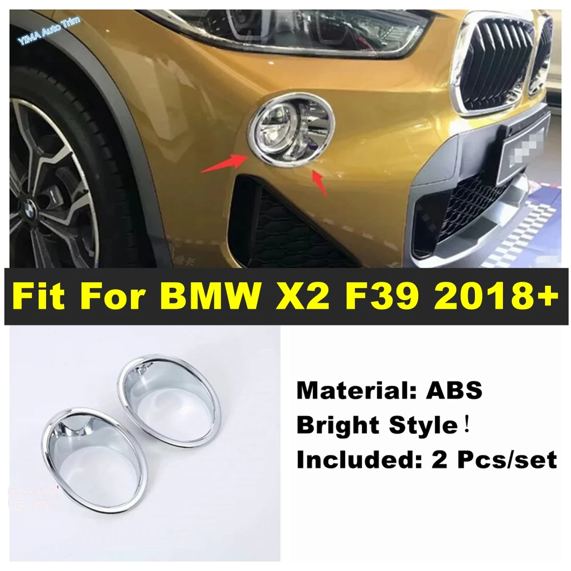 

Car Front Fog lights Lamp Shade Ring Decoration Cover Trim Kit Fit For BMW X2 F39 2018 - 2021 Bright Style Exterior Accessories