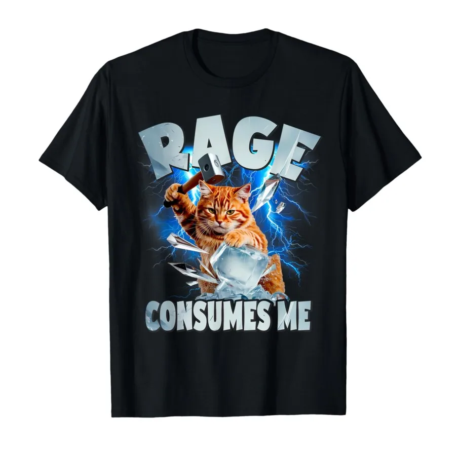 Anger Consumed Me - Absurd Cat Emoji Game Player T-shirt Women's Short-Sleeve Top Graphic T Shirts Summer Streetwear Personality