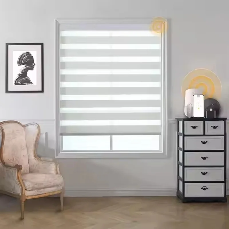 

New Upgrade High Quality Filtering Anti UV Electric Zebra Blinds For Windows