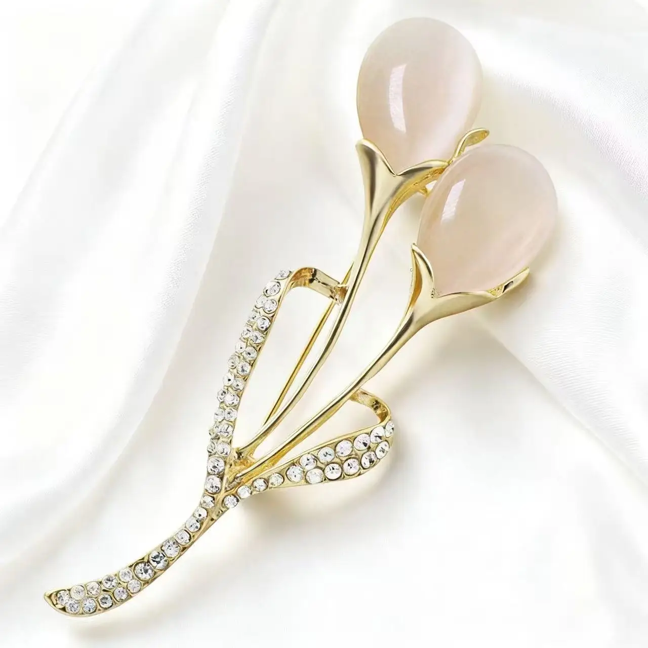 Chic Tulip Flower Brooch Pin Rhinestone Crystal Opal Stone Exquisite Garment Accessories Brooches For Women Girl Z074