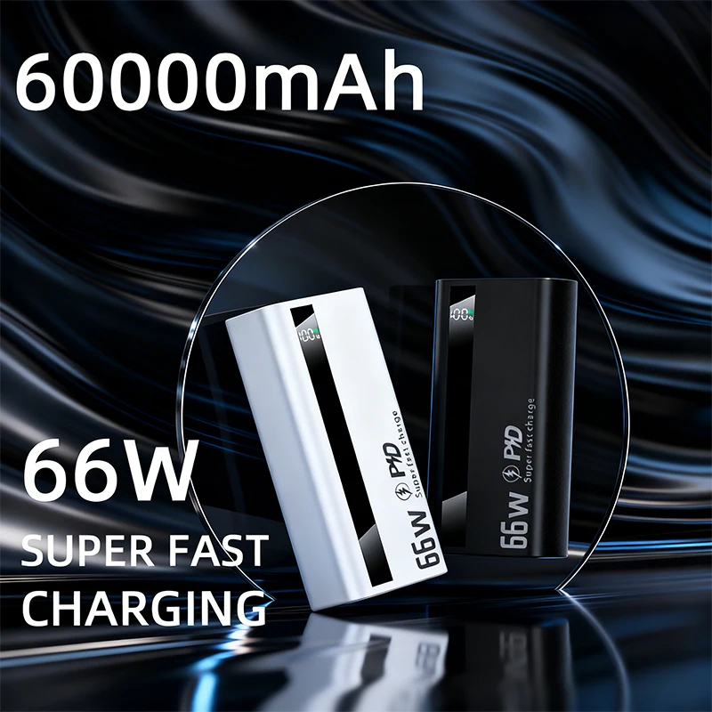 60000mAh Externe Batterie-Powerbank, 66W Superschnelles Laden, Gleichzeitig aufladen von bis zu 5 Geräten, Tragbares Ladegerät für iOS & Android, Zuverlässige Notstromversorgung für Reisen, Camping