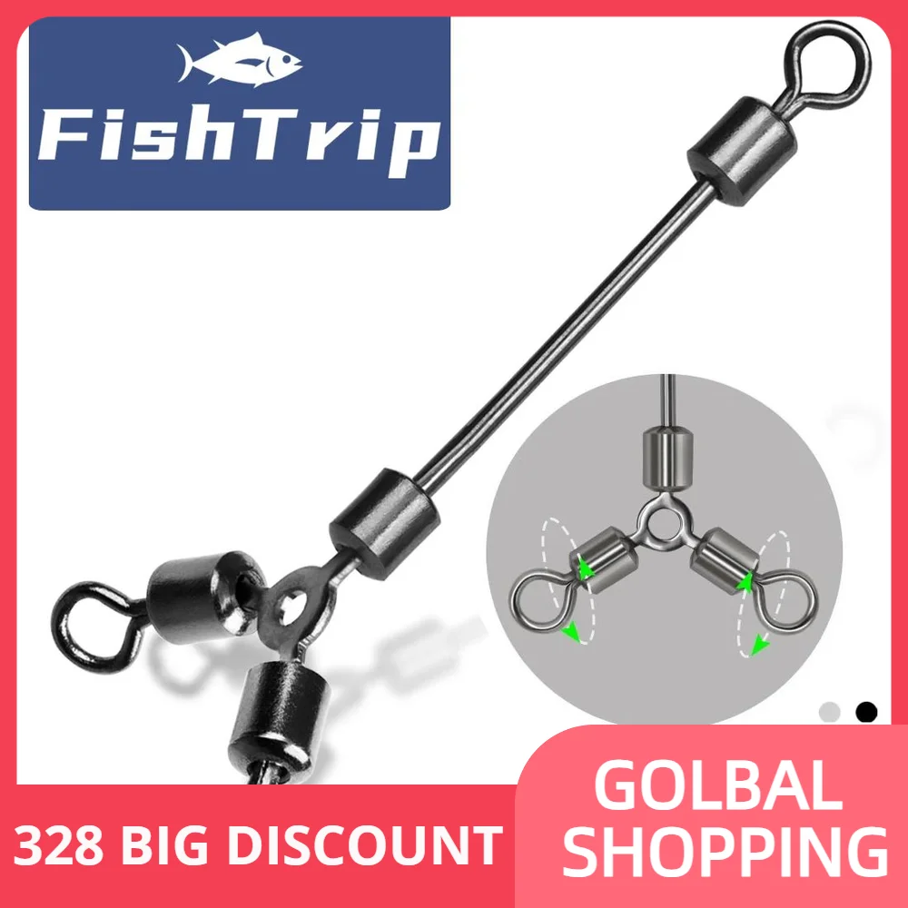 FishTrip 50Pcs 3 Way Swivels Long Leg T-shape Cross-line Swivel Stainless Steels Fishing Tackle