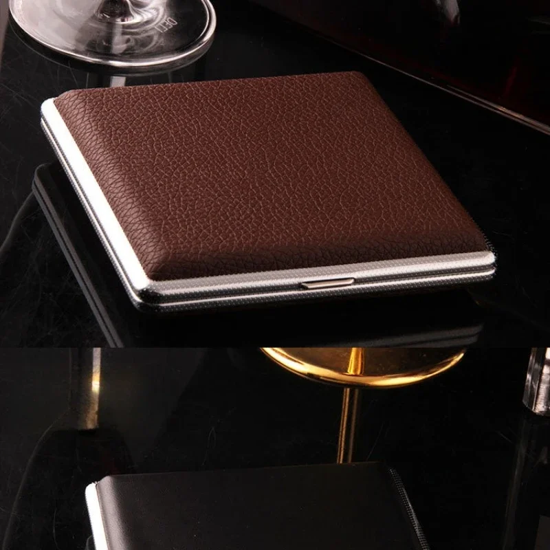 

Men Leather Cigarette Box Cigar Case Smoking Accessories Cigarette Ladies Storage Cover Hold Gift Metal Leather Tobacco Boxes