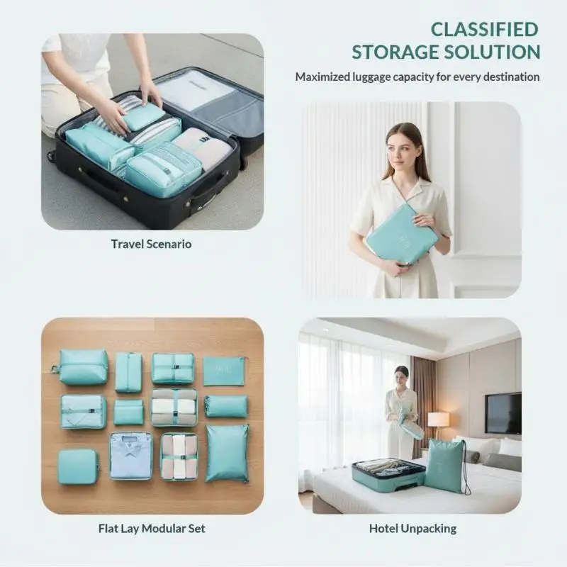 7Pcs Foldable Travel Packing Pouch Set Lightweight Dustproof Clothes Sorting Bags for Suitcase Travel Use