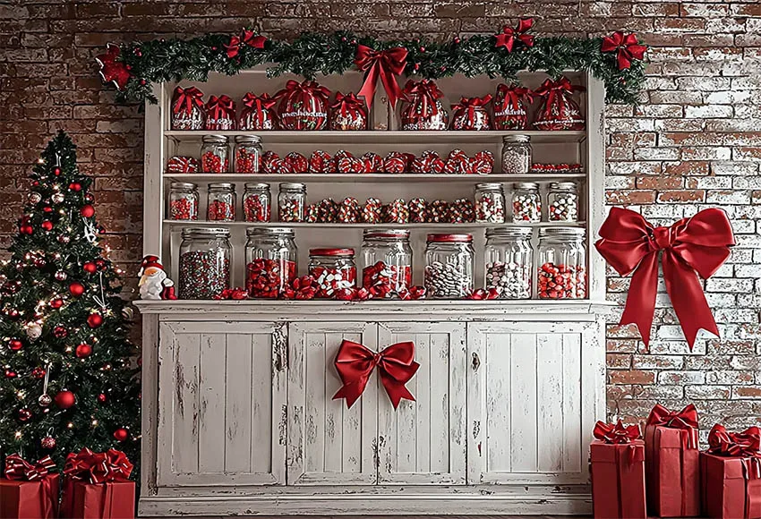 Mehofond-خلفية تصوير قديمة بقوس أحمر ، خلفيات صور ، خزانة خشبية ، متجر حلوى عيد الميلاد ، ديكور حفلة عيد ميلاد الطفل