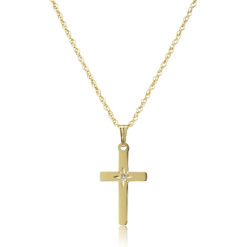 

14K Yellow Gold Diamond-Accented Cross Pendant Necklace - 18" Solid Gold Jewelry for Women 11mm×18mm