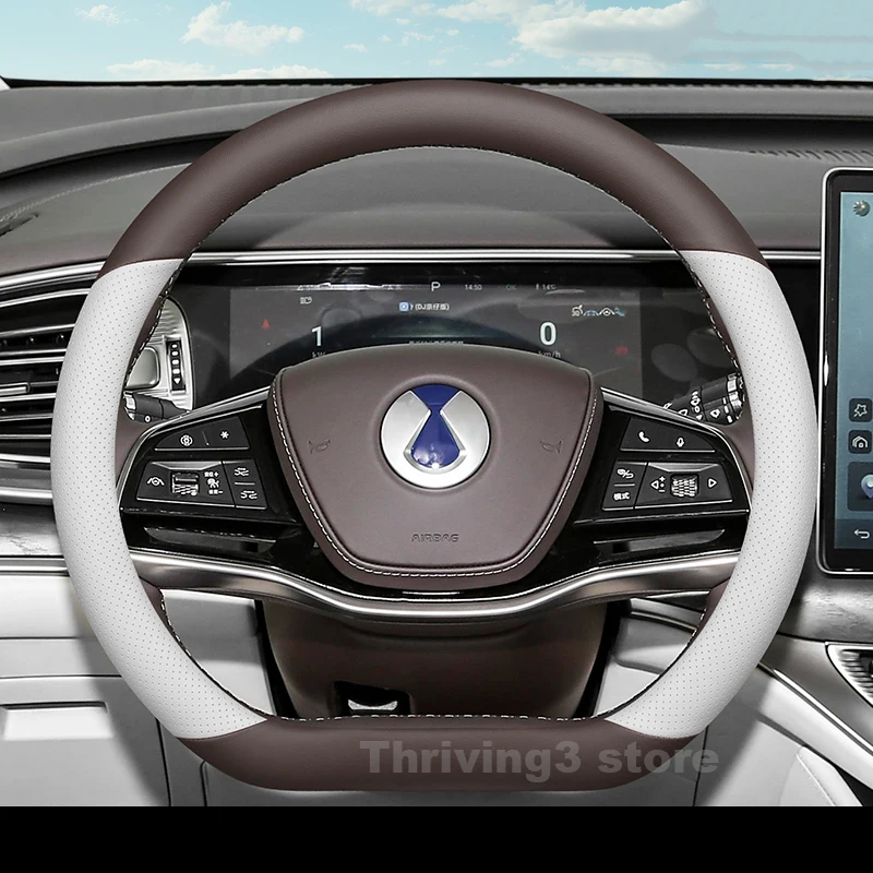 

Leather Car Steering Wheel Cover For BYD DENZA D9 2024 2025 Breathable Non-slip Auto Steering Wheel byd DENZA D9 Accessories