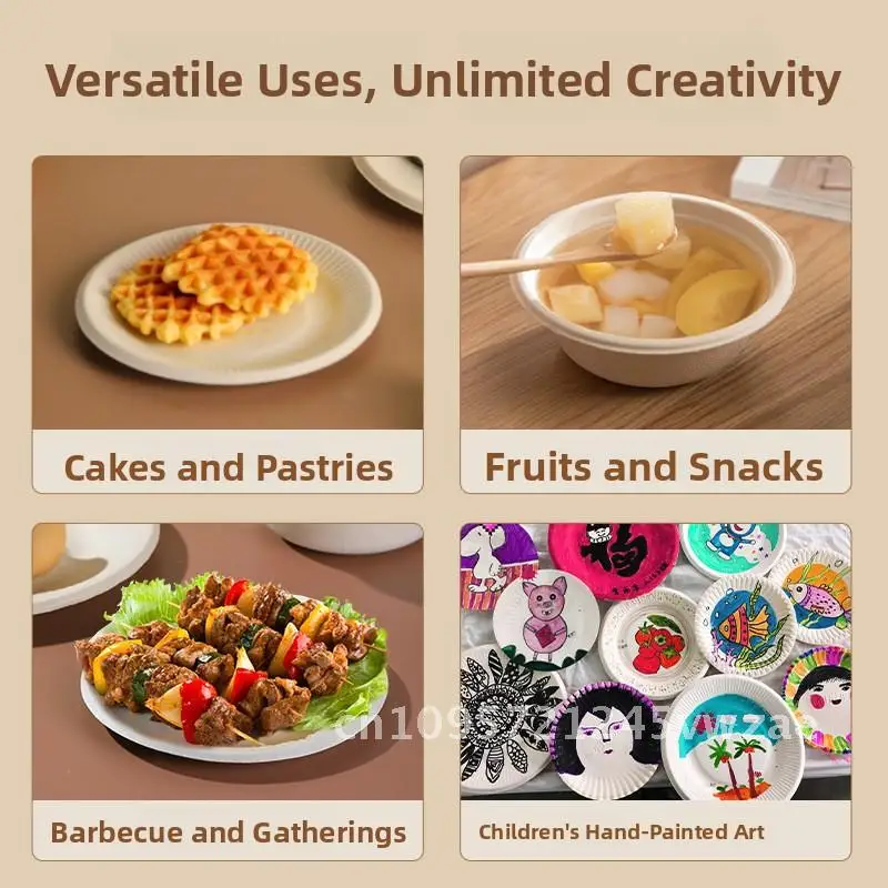 

Disposable bowls, plates, paper barbecue, camping, fast food, disposable tableware, disposable simple tableware, set of 8 pieces