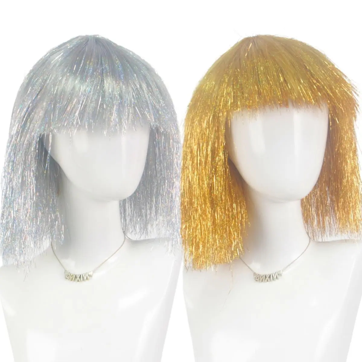 Anxin Golden Silver Tinsel Glitter Carnival Headwear Short Tinsel Foil For Wome Party Wigs