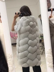 Real Fox Fur Vest for Women, Luxury Natural Blue Vests, Genuine Long Plush Jacket, Sleeveless for Girls