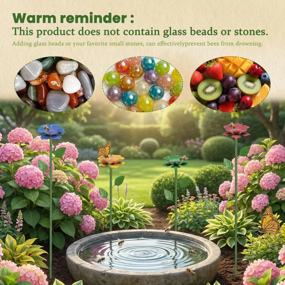 2 Stück Metall-Bienenwasserspender Rostbeständiger Trinkbrunnenhalter Bienenbewässerungsstation Blumendesign Vogelbadständer – Detail 10
