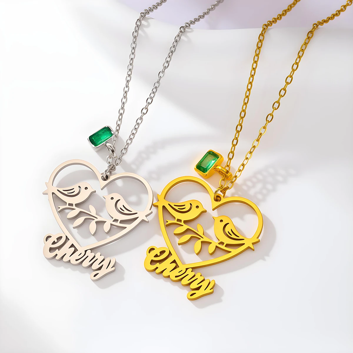 

Персонализированное ожерелье Todorova с именем на заказ из нержавеющей стали с двумя птицами-влюбленными для женщин, ювелирные изделия для свадебной вечеринки, подарки