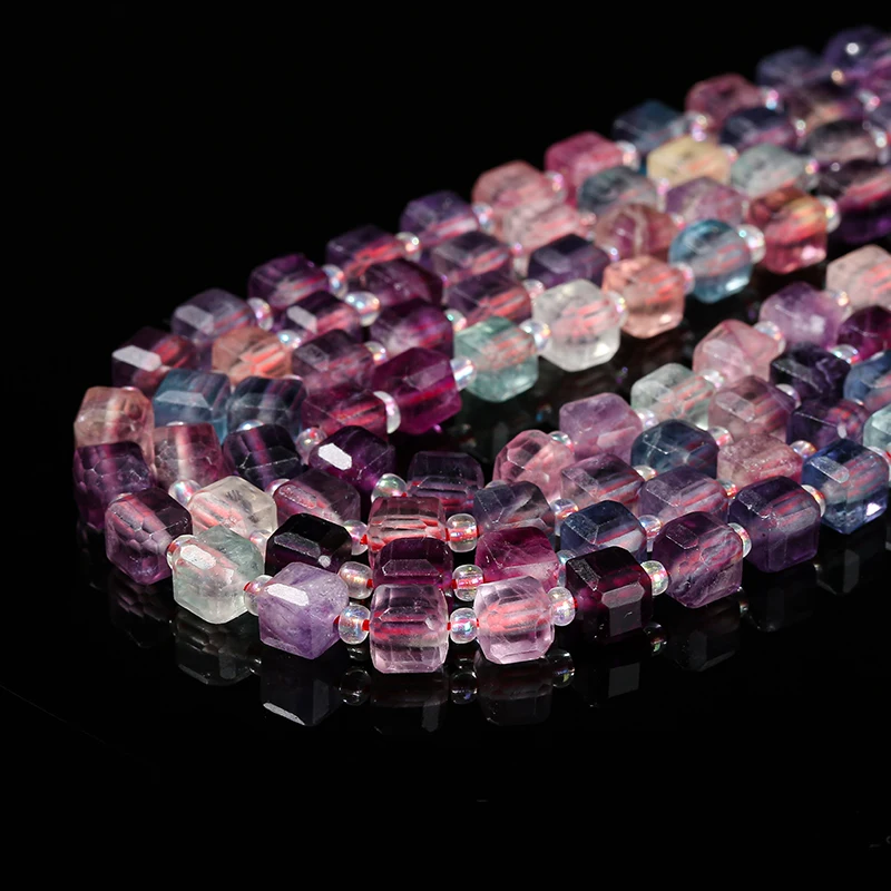 High Quality Natural Multicolor Fluorite Faceted Square Beads Loose Spacer For Jewelry Making Diy Necklace Bracelet Accessory