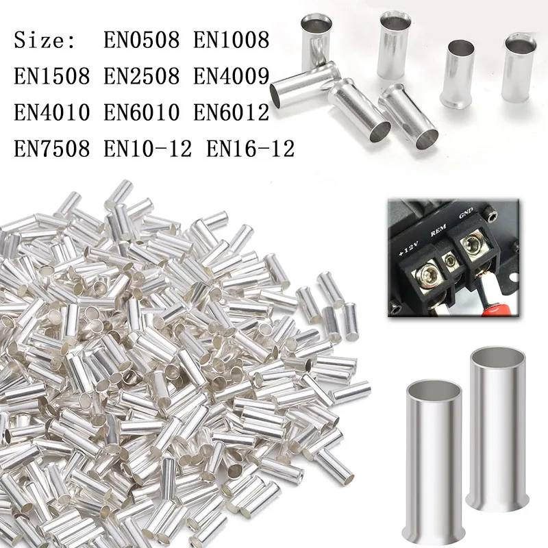 100PCS Bare Coppers Ferrules Crimp Terminals, Non-Insulated Wire Connectors 0.5-16mm for Electrical Cable
