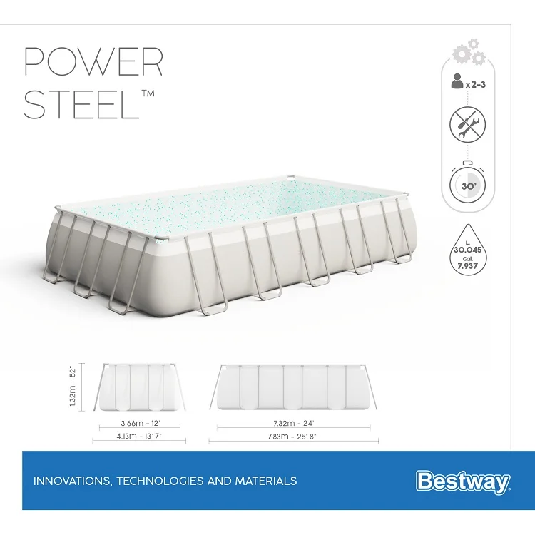 56475 7.32mx3.66mx1.32cm(24'x12'x52') power steel rectangular frame pools family lounge swimming pool