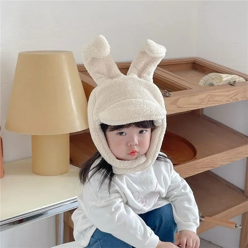 Baby Children Winter Hats Scarf Baby Cute Rabbit Ear Cap Hat Autumn Plush Cap for Girls Boys Kids Warm Thicken Hat Scarf Set