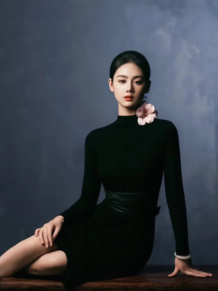 2026 New Fashion Simple High-End Black Portrait Photography Dress Studio Personal Mood Art Clothing Women's Ethnic Stage Costume