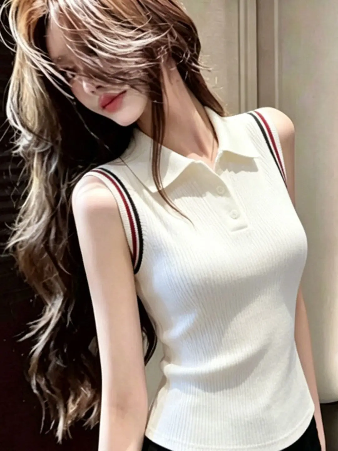 

Korean Style Neck Sleeveless Knitted Vest Women's Summer Outerwear Slimming Fashionable Small Top for Commuting