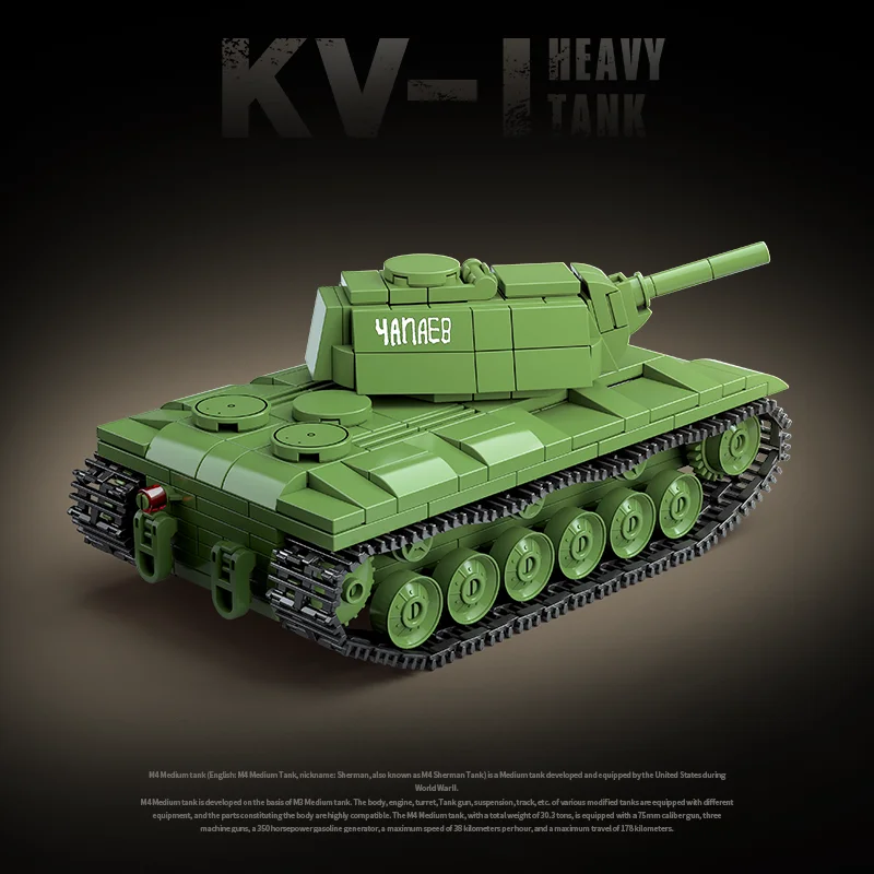 Military World War WW2 KV-1 Heavy Tank Soviet Army Building Blocks Stuart Tank Technical Bricks Educational Toys for Kids Gift