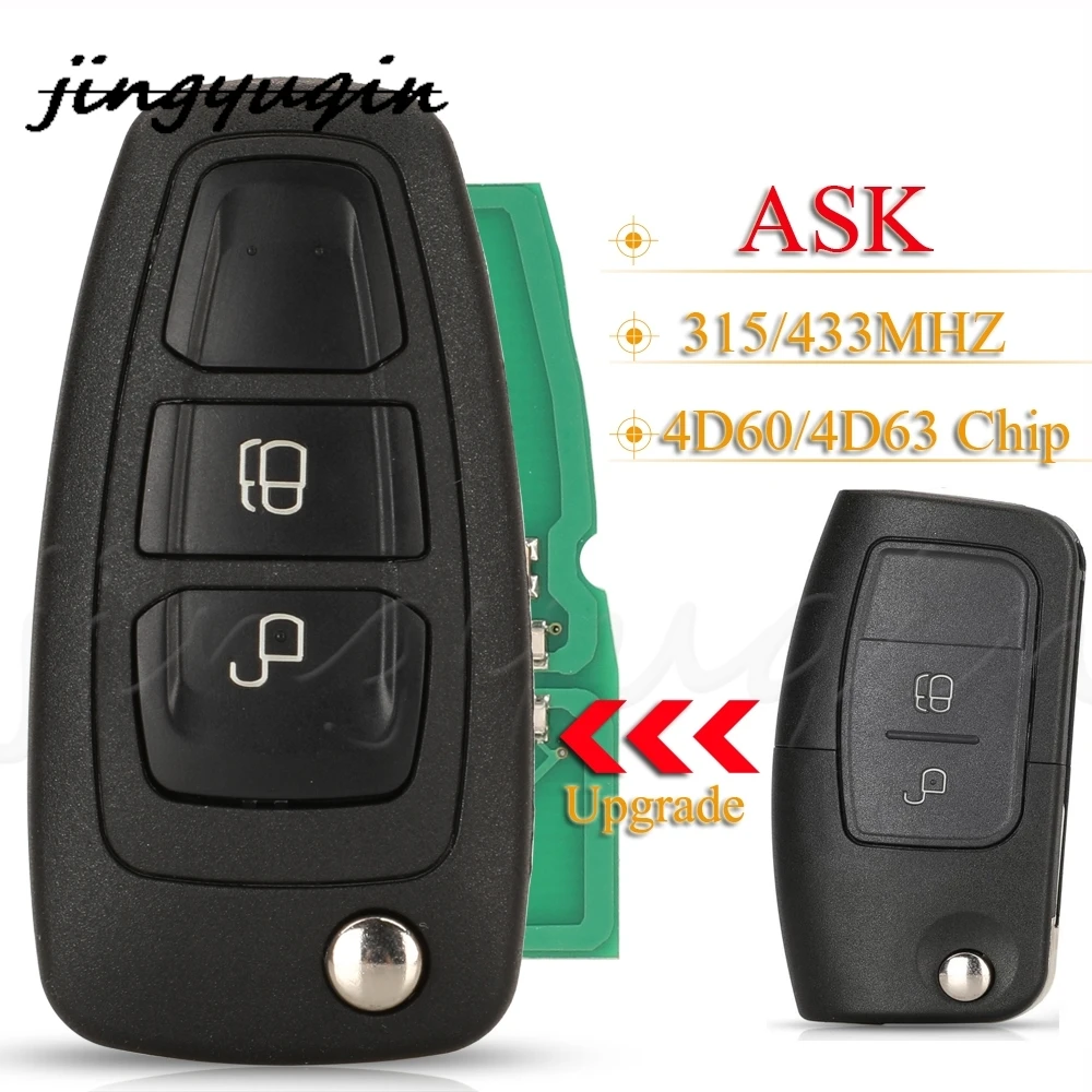 

jingyuqin 2Button Modified Flip Remote Car Key 315/433MHz ASK ID60/63 Chip For Ford Focus Mk1 Mondeo Transit Connect HU101 Blade