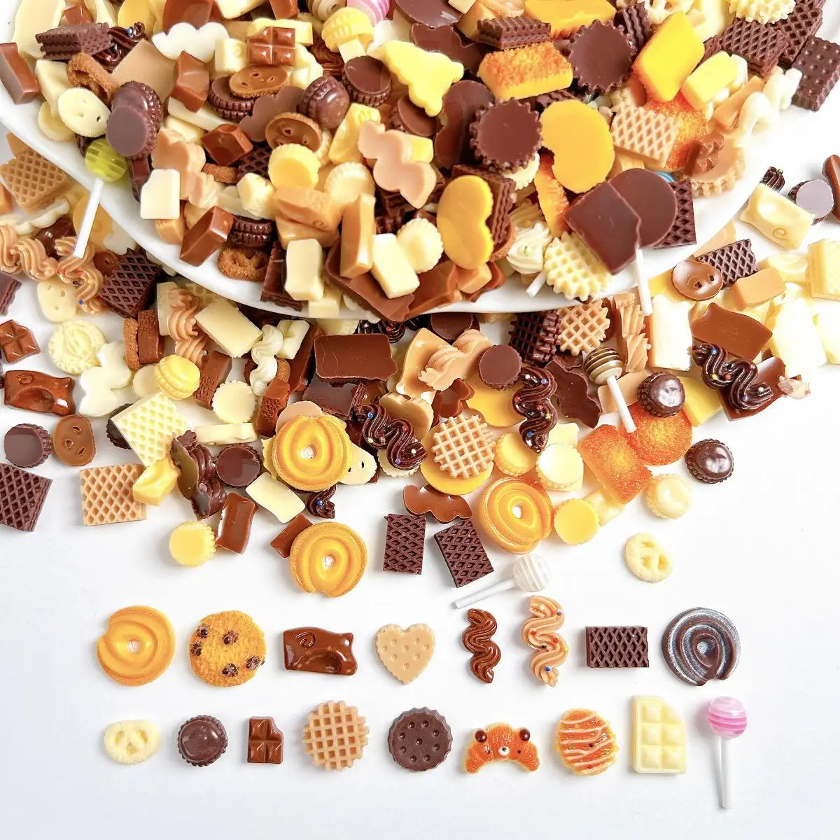 ثلاثية الأبعاد مقلد الشوكولاته البسكويت الآيس كريم الراتنج مسمار السحر رائعتين الكرواسون البني سلسلة مسمار الفن زينة DIY بها بنفسك الأظافر أجزاء