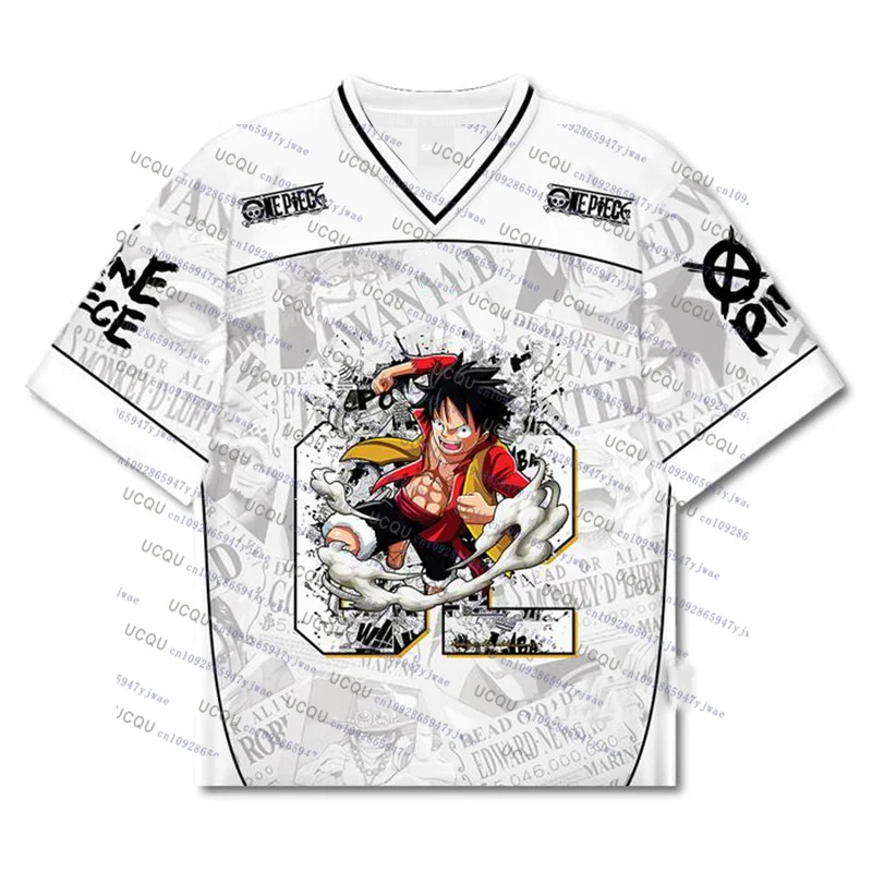 2025 One Piece Luffy Anime camiseta de fútbol Vintage verano mujeres hombres chico de gran tamaño transpirable Jersey deporte Bandai Cosplay camiseta