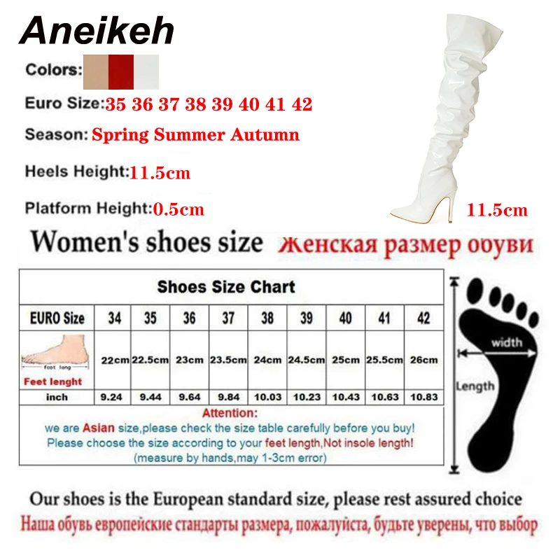 Aneikeh Patent Leather Over The Knee Chelsea Boots Women Shoes Heels Fashion Solid Sexy Thin High Heel Side Zippers Boots Female