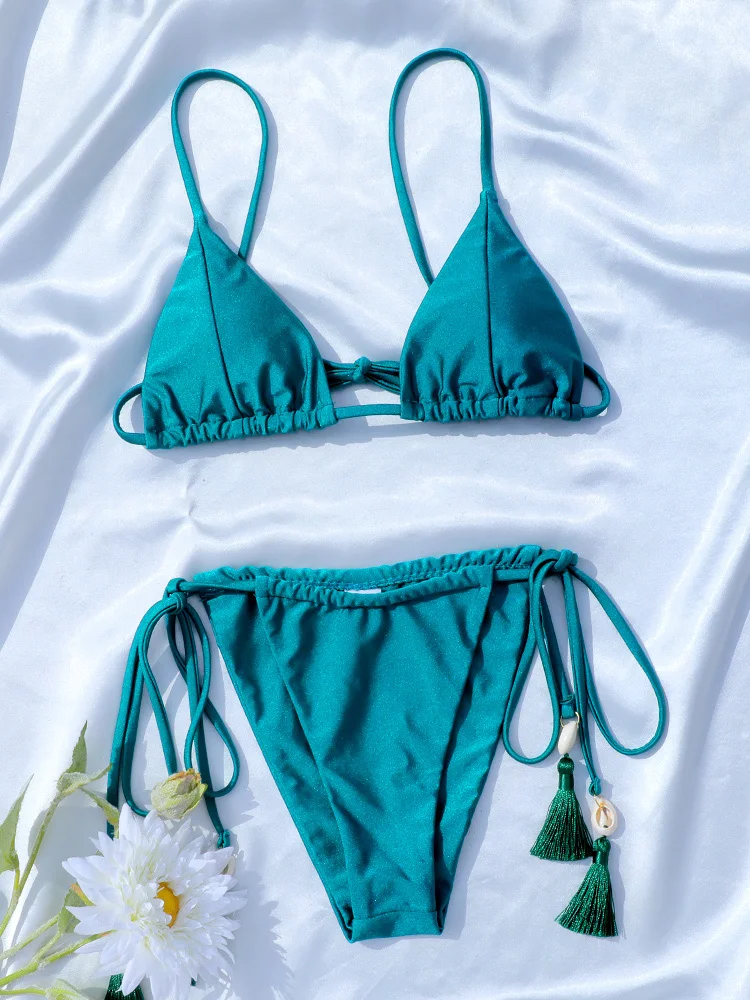 Rinabe Triangle Beachwear Grüner Bikini String Bademode Hoch geschnittener Badeanzug Micro Bikinis Urlaubsbadeanzüge Zweiteiliger Badeanzug