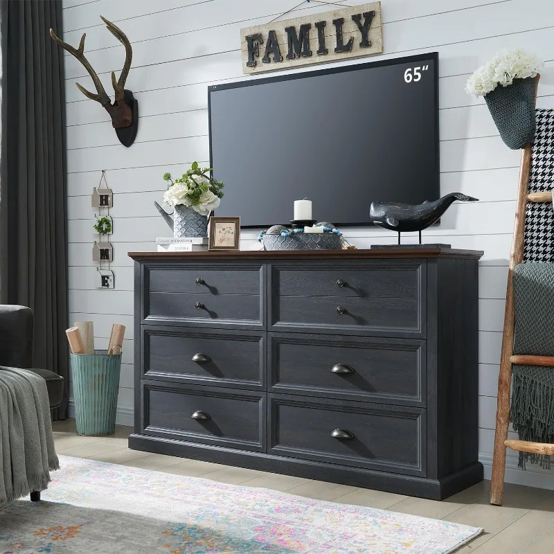 Dresser for Bedroom with 6 Drawers,Farmhouse Dresser Chest of Drawers Organizer Storage,Wood Rustic Tall Dresser Chest of Drawer