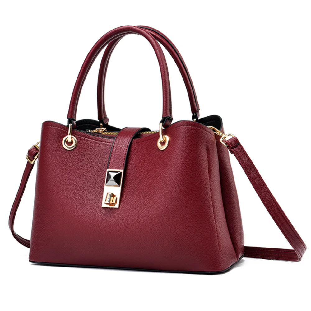 Twist Lock Zipper Shoulder Bag, Portable Handle Large Capacity Handbag