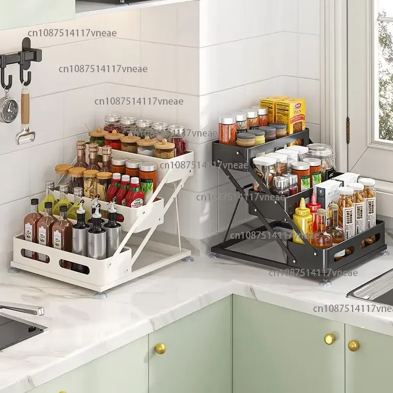 Modern Luxury 3Tier Standing Type Foldable Kitchen Spice Rack with Eco-Friendly Metal Construction for Table Top Storage